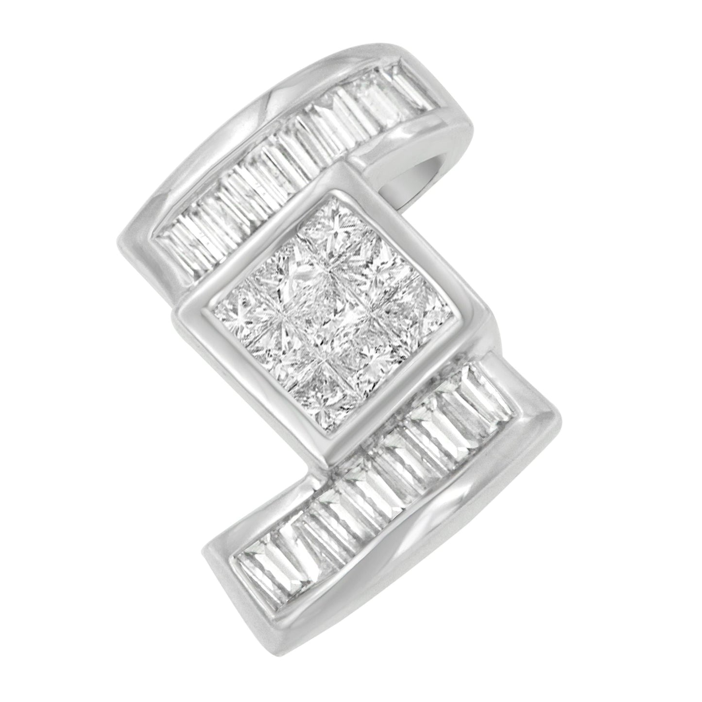 14K White Gold Diamond Zig Zag Pendant Necklace