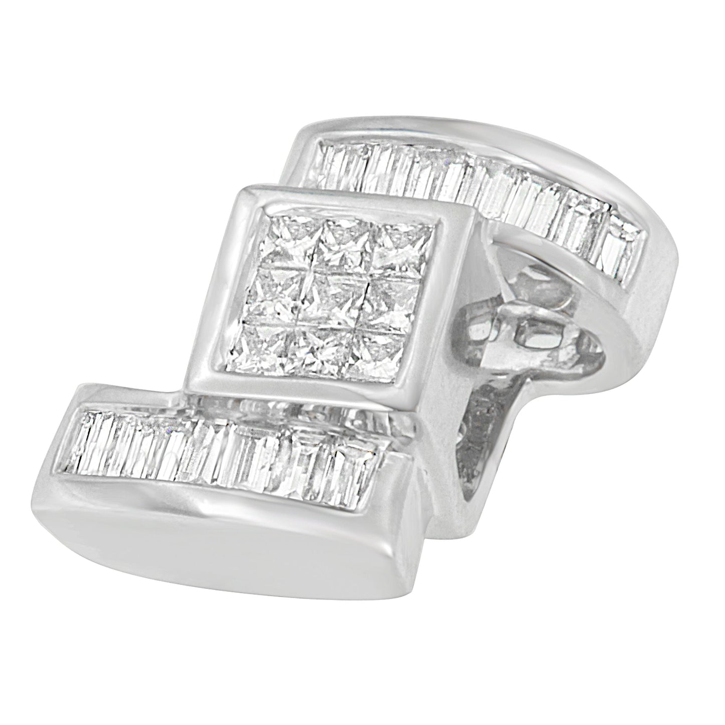 14K White Gold Diamond Zig Zag Pendant Necklace