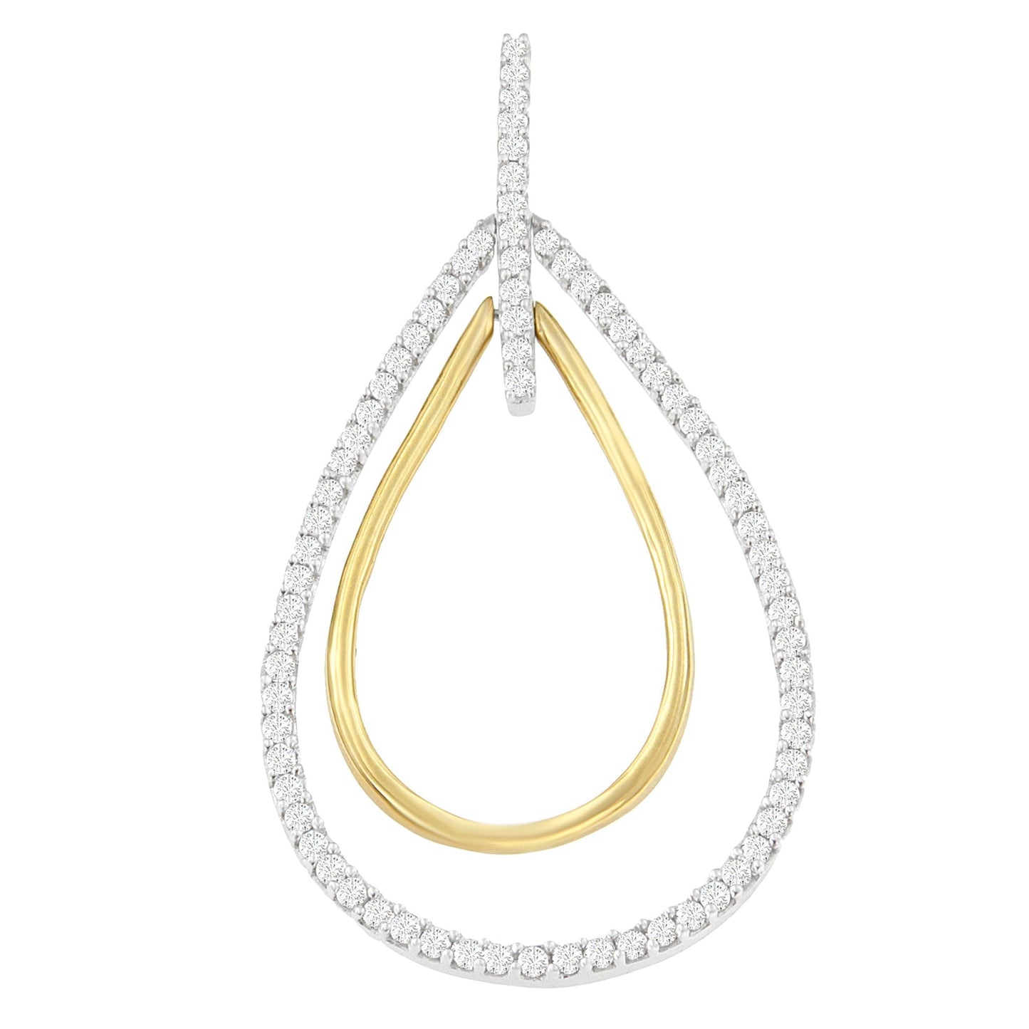 14K Two-Tone Gold Round Cut Diamond Double Burst Pendant Necklace