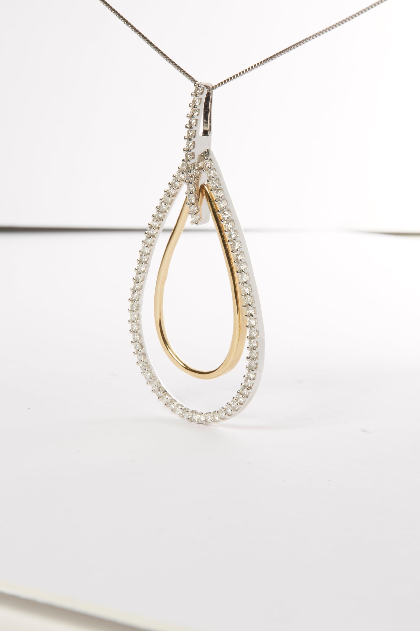 14K Two-Tone Gold Round Cut Diamond Double Burst Pendant Necklace