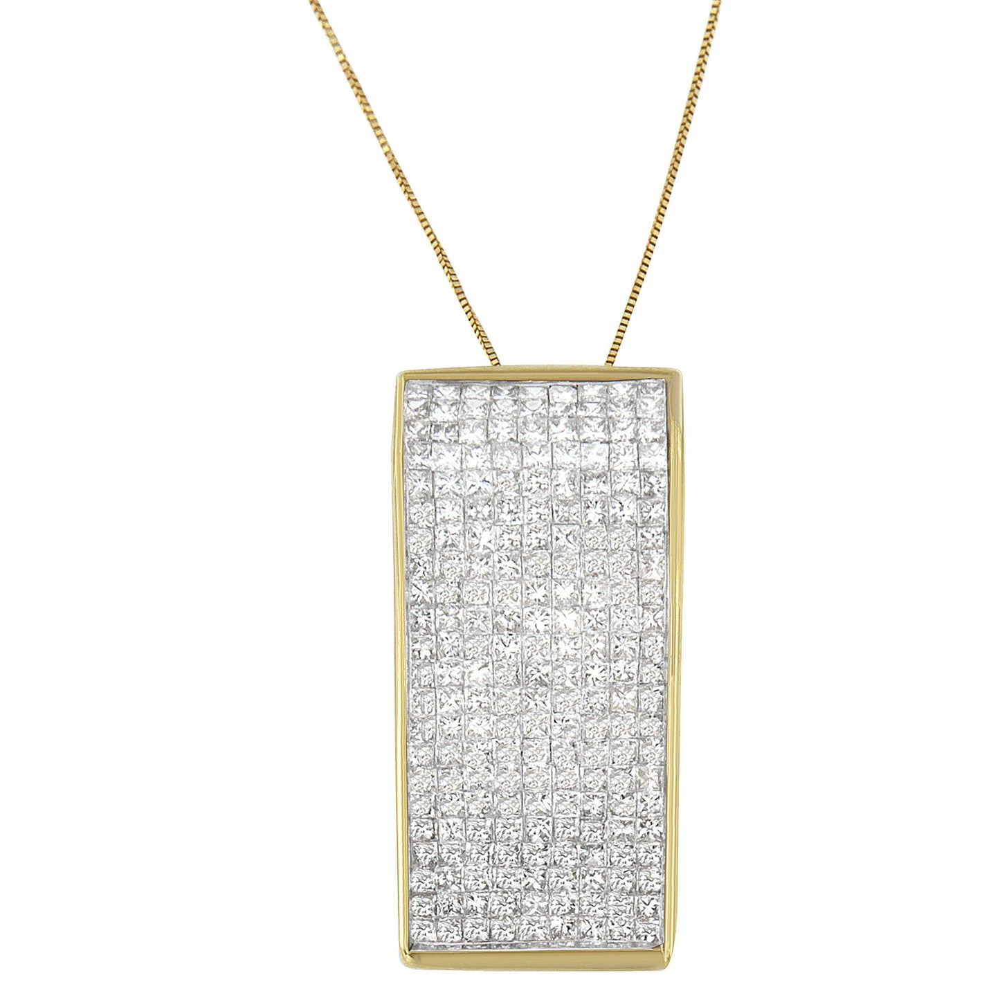 Collar de Pendiente de Bloque de Diamante Cortado en Princesa de Oro Amarillo de 14K