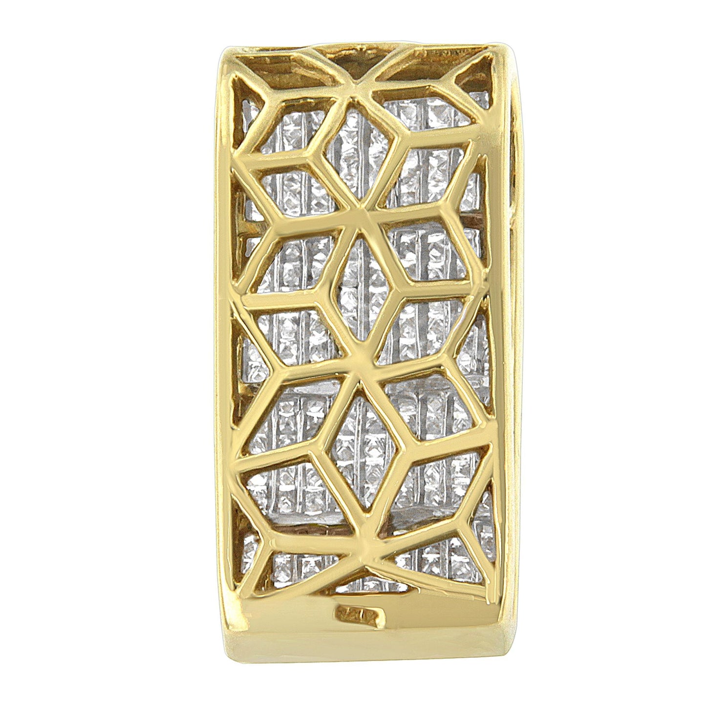Collar de Pendiente de Bloque de Diamante Cortado en Princesa de Oro Amarillo de 14K