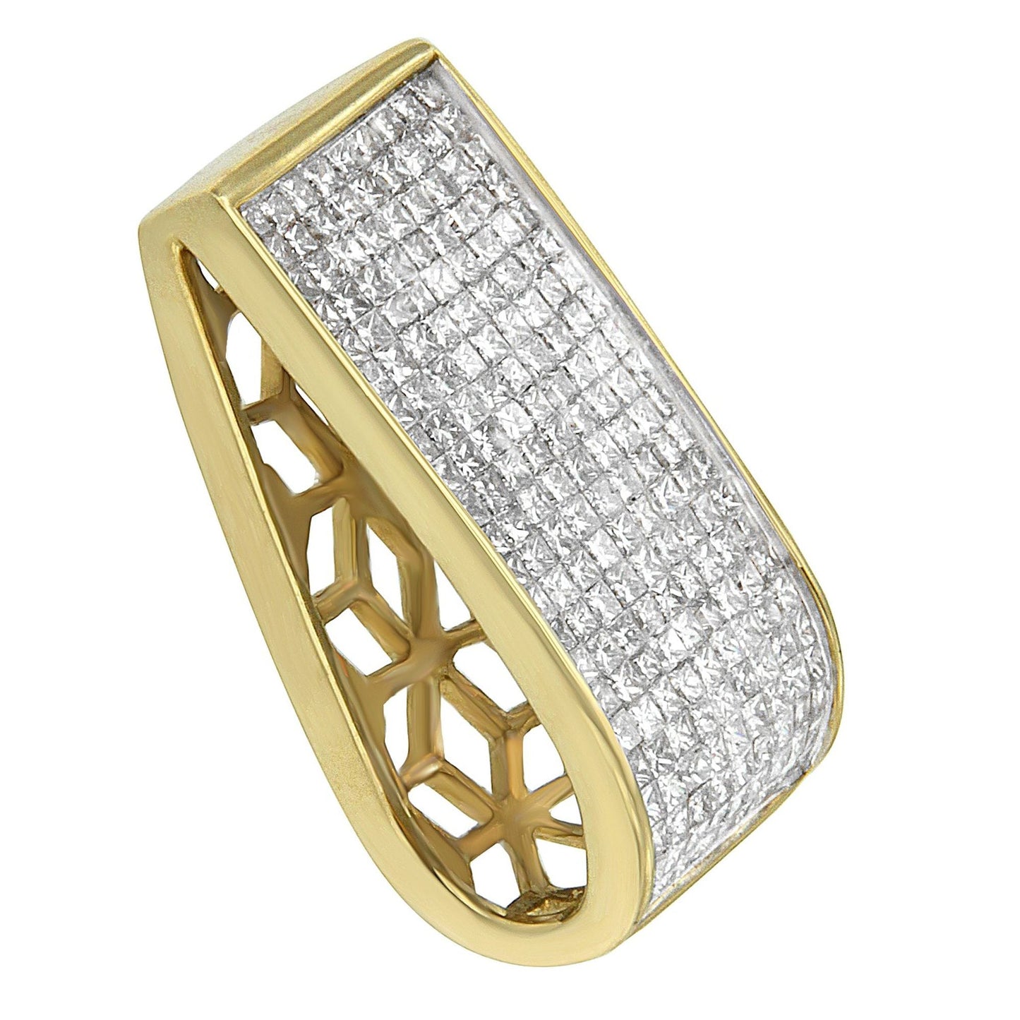 Collar de Pendiente de Bloque de Diamante Cortado en Princesa de Oro Amarillo de 14K
