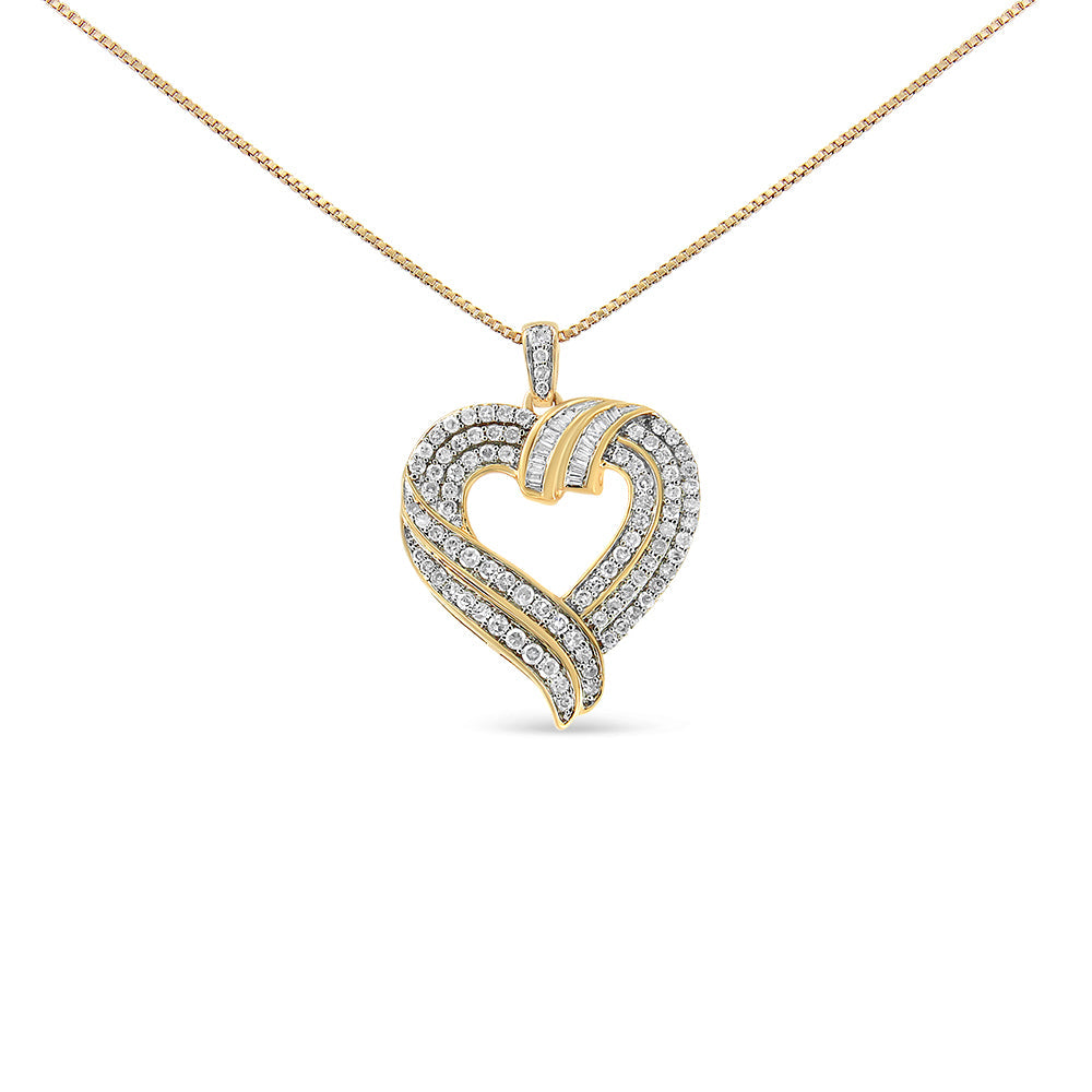 Collar con colgante de corazón de diamantes en plata de ley chapada en oro amarillo de 14 quilates