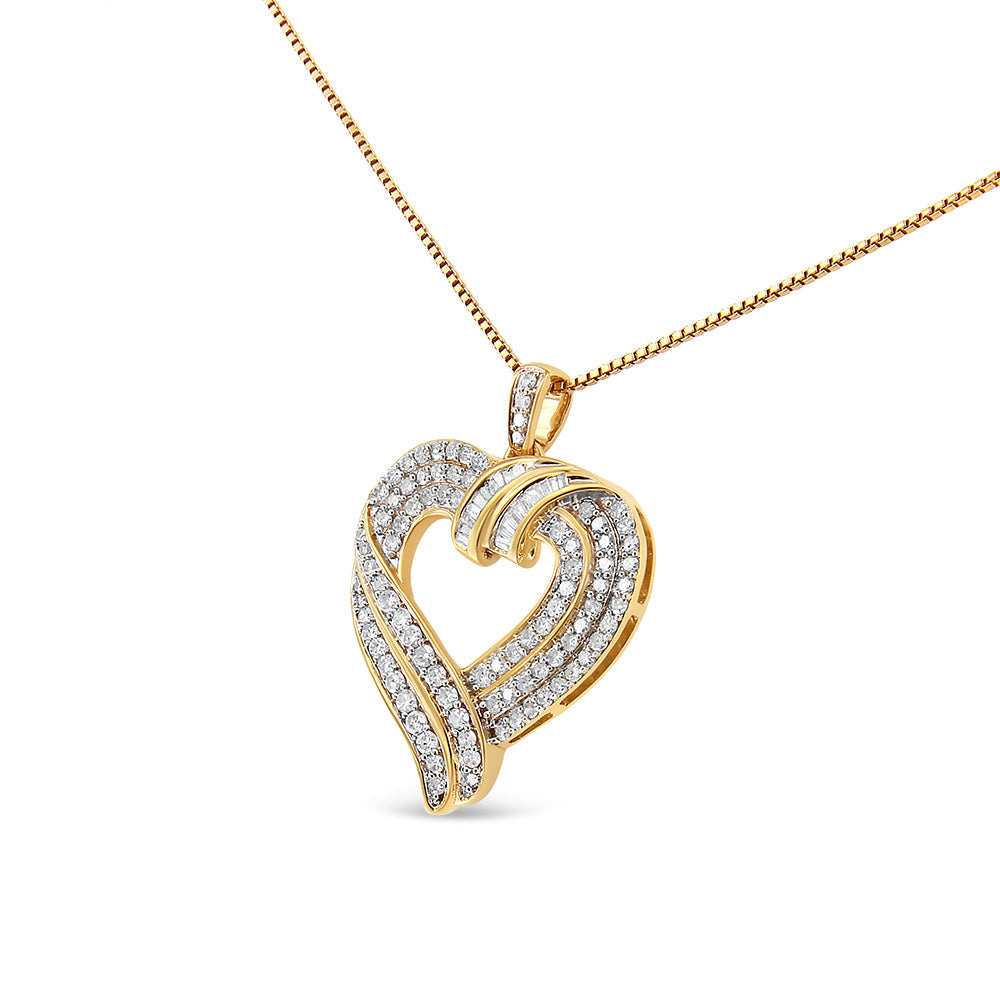 Collar con colgante de corazón de diamantes en plata de ley chapada en oro amarillo de 14 quilates