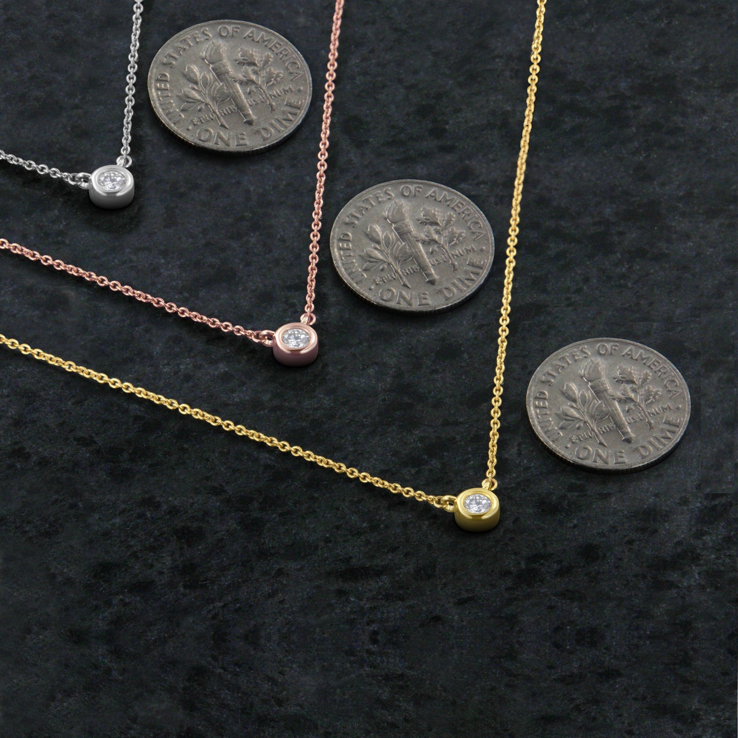 Collier Pendentif Solitaire en Diamant Monté en Bézel en Or Blanc 10K