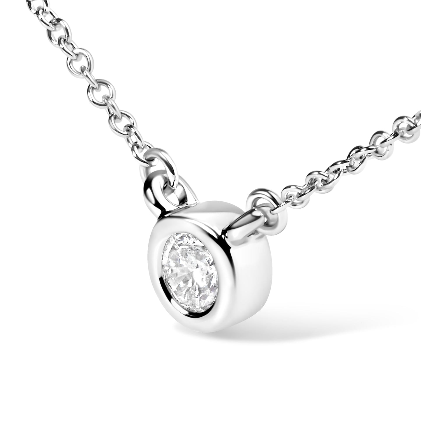 Collier Pendentif Solitaire en Diamant Monté en Bézel en Or Blanc 10K