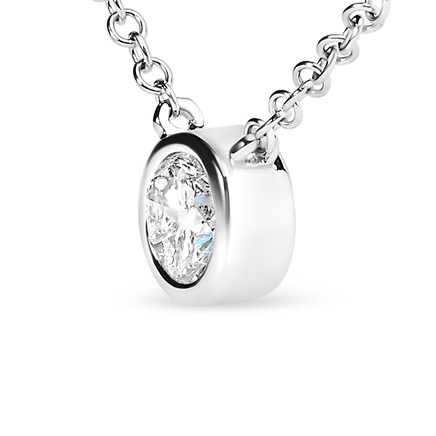 Collar de Péndulo Solitario con Diamante Engastado en Bezel de Oro Blanco de 10K