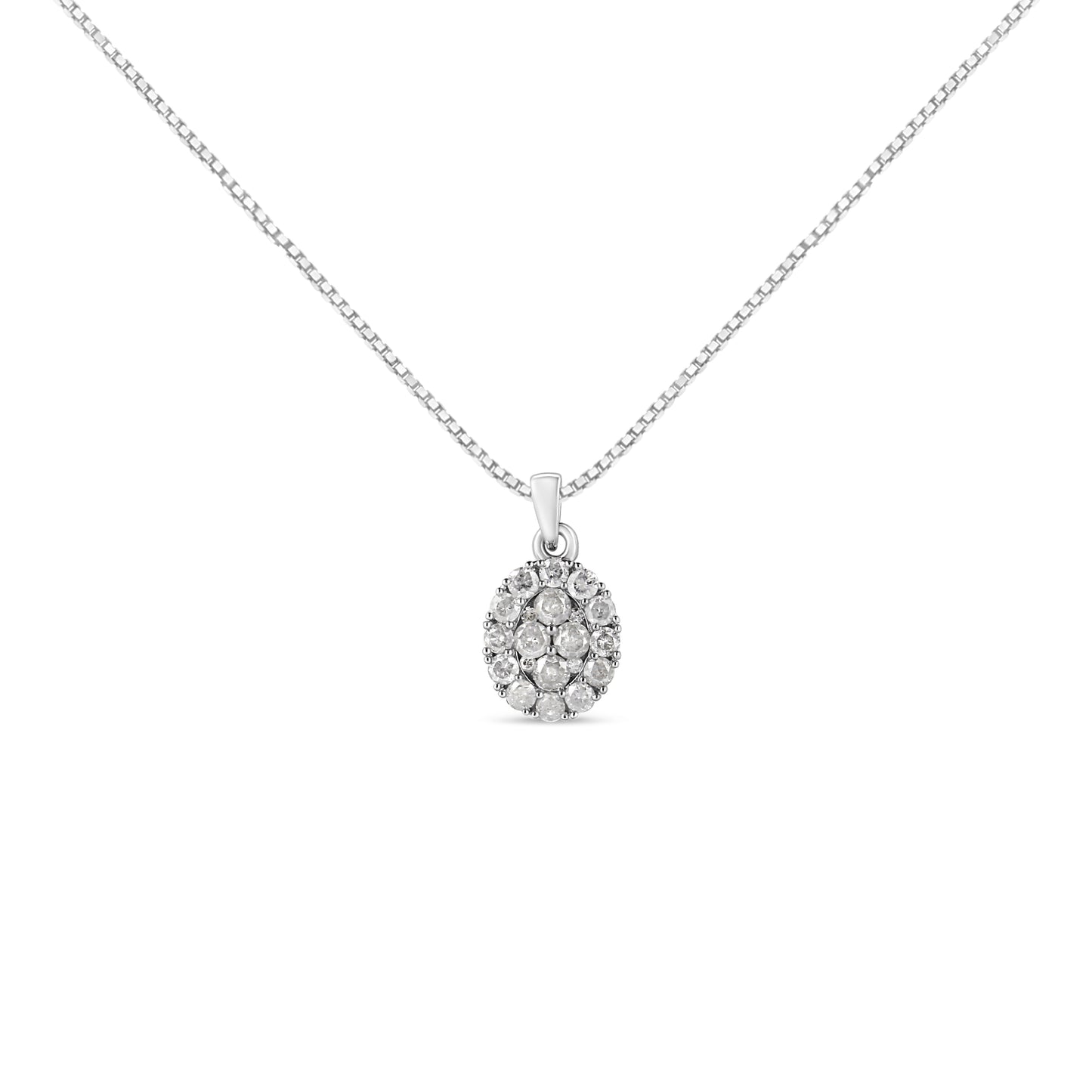 Collier Pendentif Cluster Ovale en Diamant en Argent Sterling .925 - 18"
