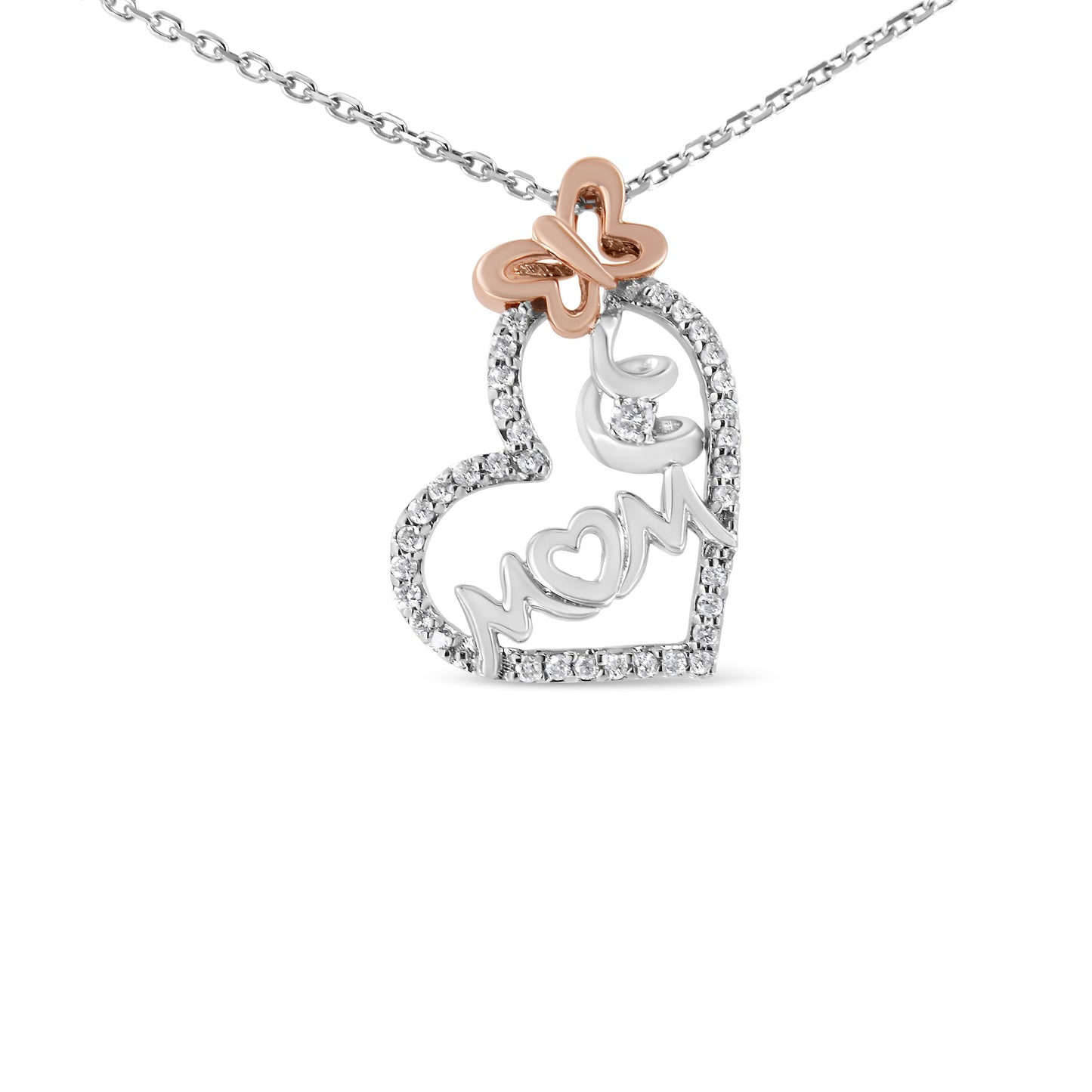 Collar de Pendiente en Forma de Corazón "Mamá" de Diamante en Plata Esterlina .925 de Dos Tonos