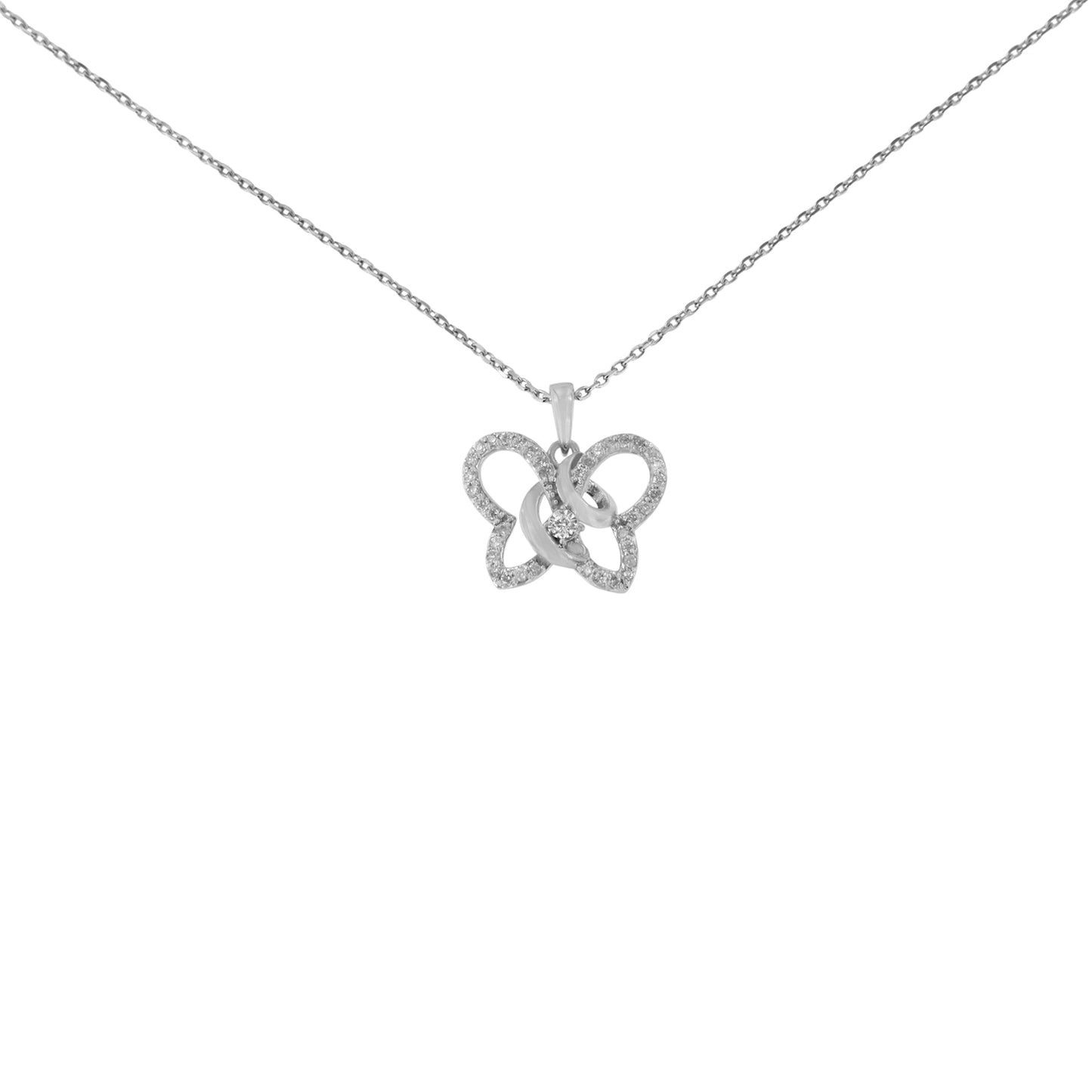Collier Pendentif Papillon en Argent Sterling .925 avec Diamants
