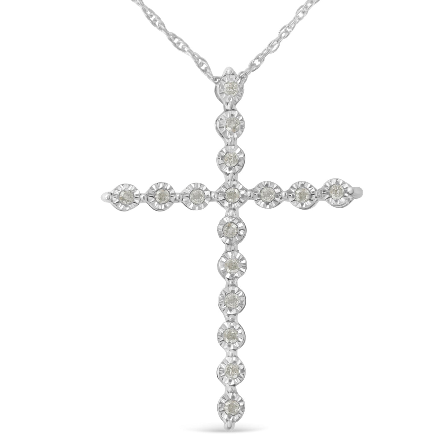.925 Sterling Silver Cross Pendant Necklace with Diamonds