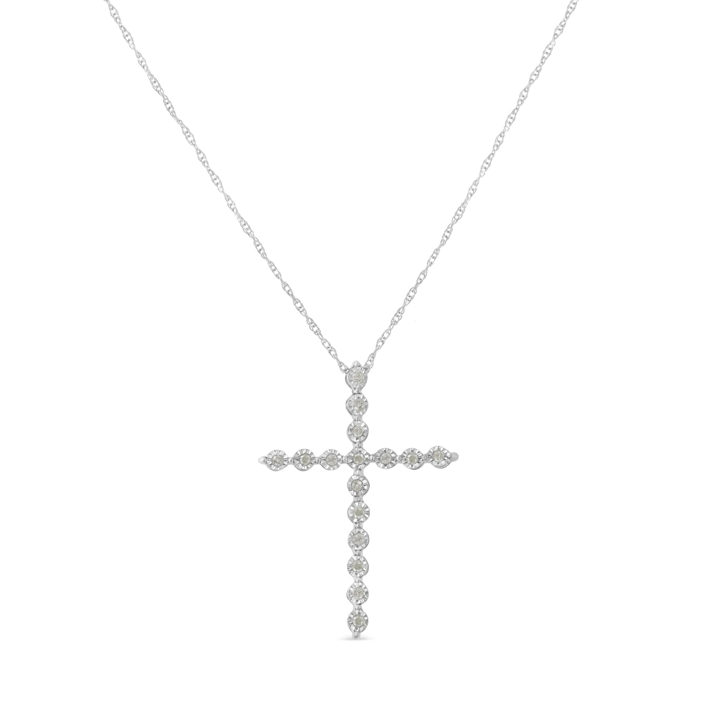 .925 Sterling Silver Cross Pendant Necklace with Diamonds