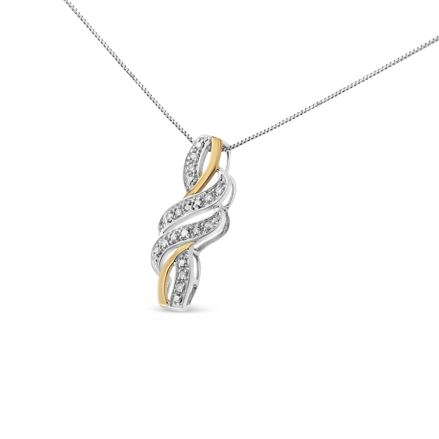 Collier Pendentif Tourbillon en Argent Sterling Plaqué Or Jaune 10K avec Diamants