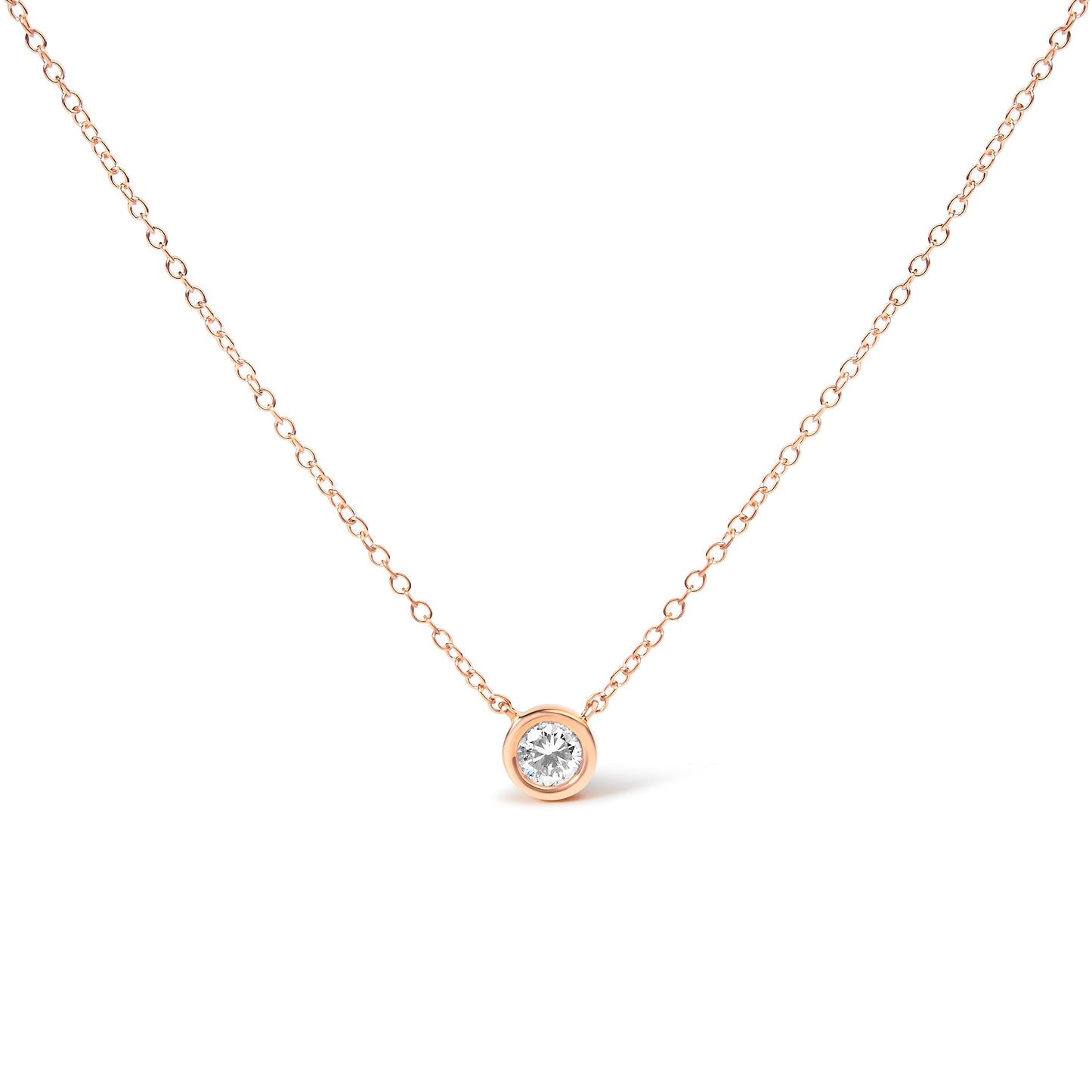 Collier Pendentif Solitaire en Diamant Monté en Bézel en Or Rose 10K