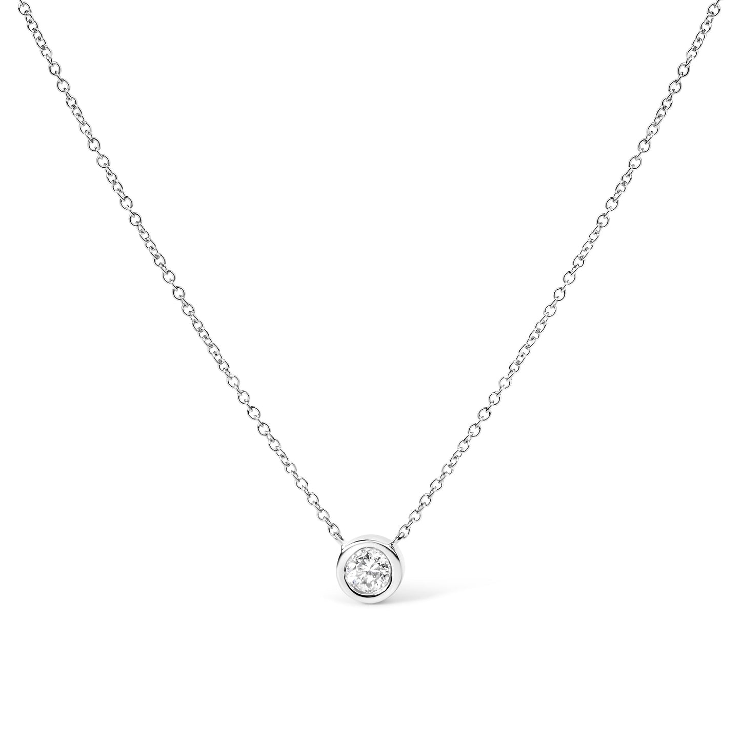 Collar de Péndulo Solitario con Diamante Engastado en Bezel de Oro Blanco de 10K