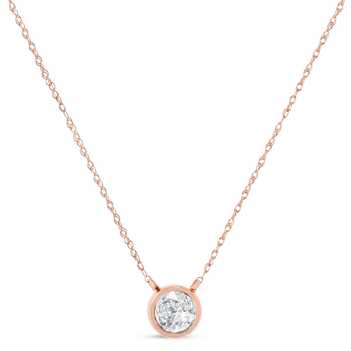 Collier Pendentif Solitaire en Diamant en Or Rose 10K Certifié AGS