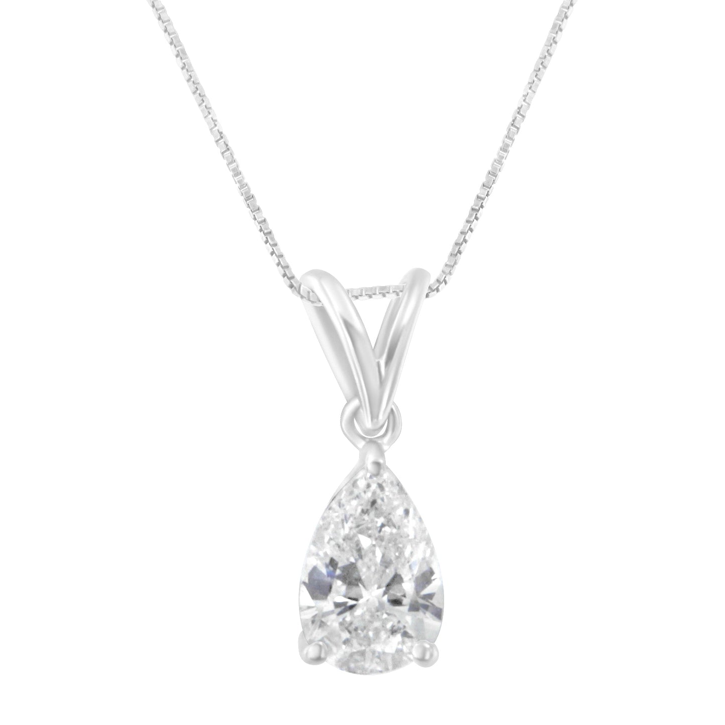 Collier Pendentif Poire en Diamant en Or Blanc 10K Certifié IGI