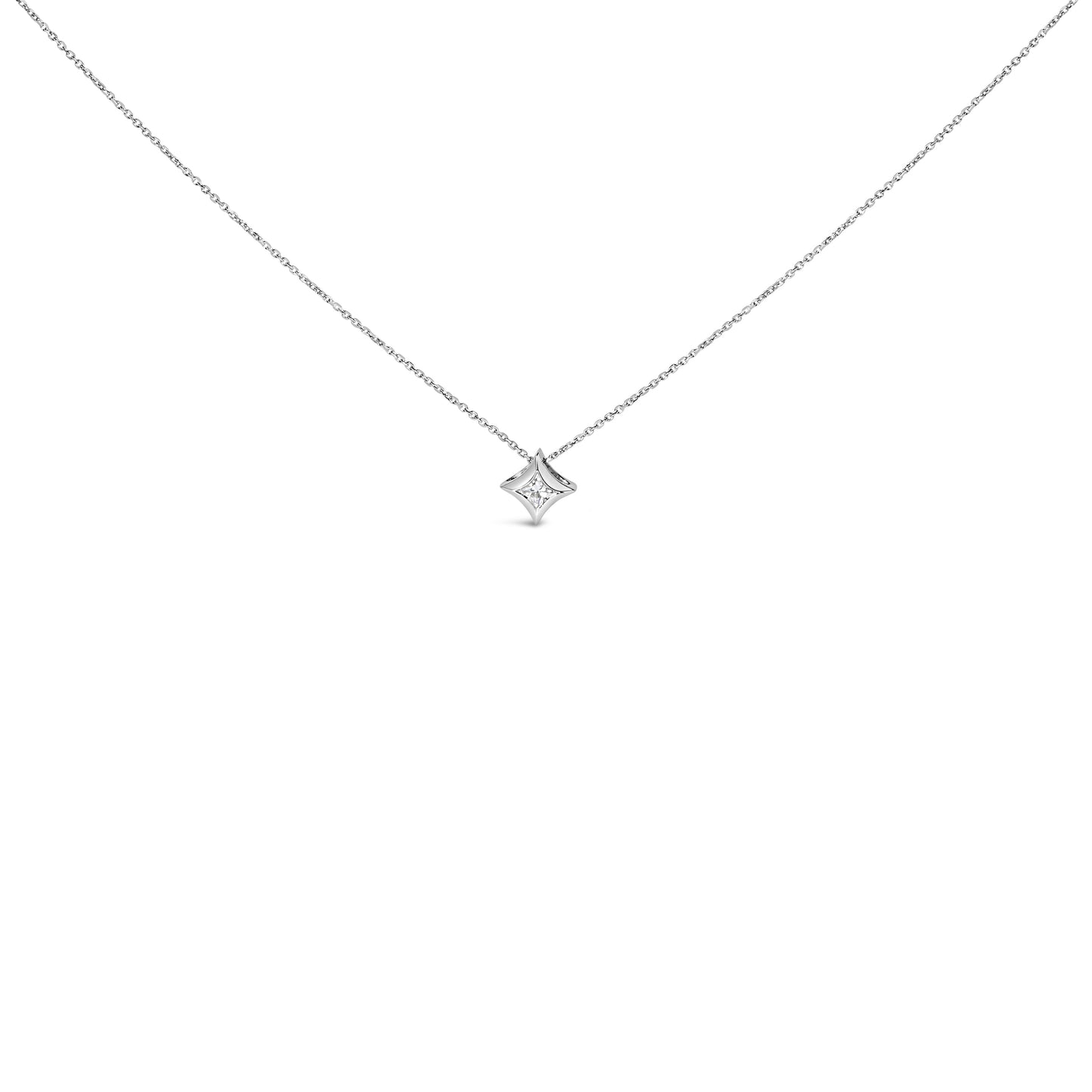 10K White Gold Bezel Set Solitaire Diamond Kite Pendant Necklace - 18"