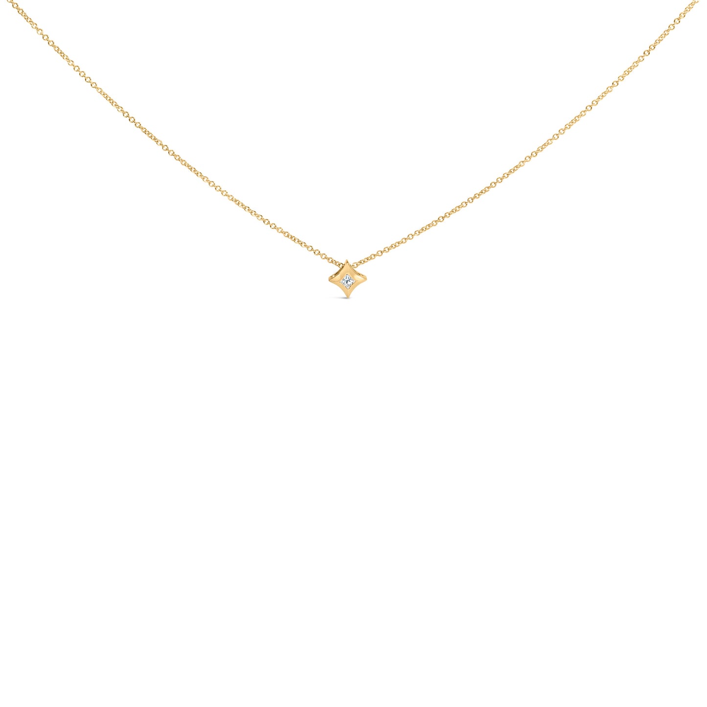 10K White Gold Bezel Set Solitaire Diamond Kite Pendant Necklace - 18"