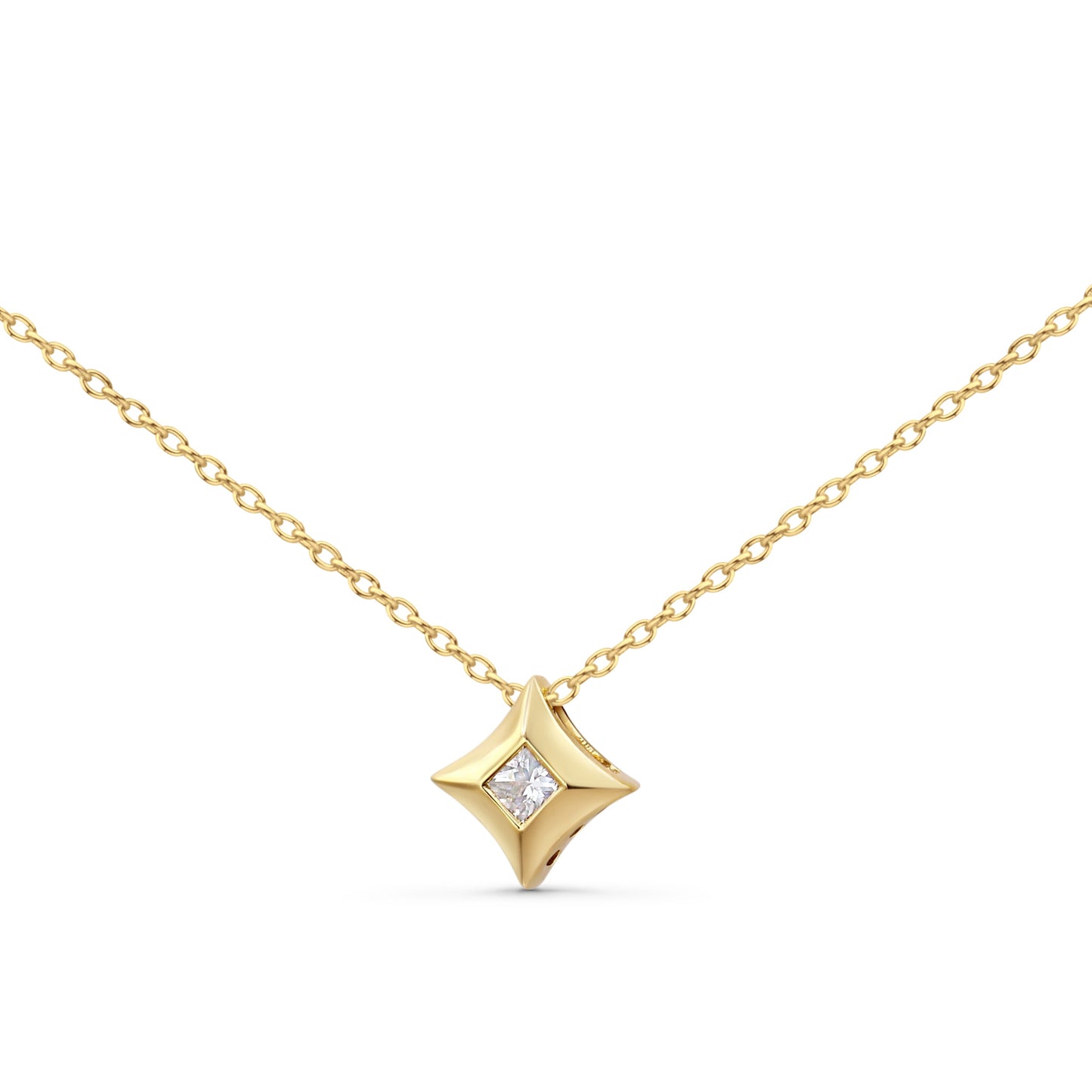 Collar con colgante en forma de cometa de diamante princesa de oro amarillo de 10 quilates