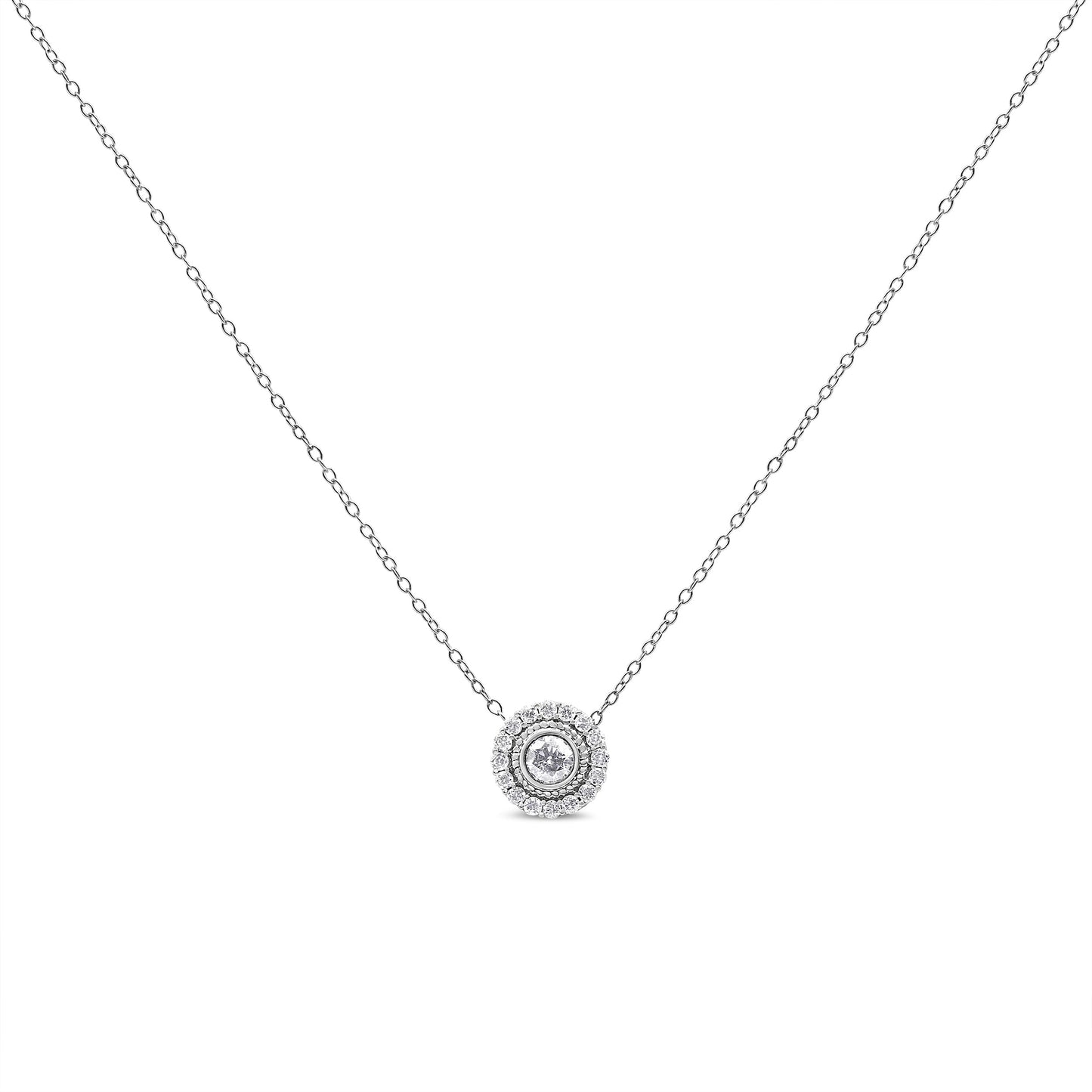 Collier Pendentif Rond en Diamant Halo en Argent Sterling .925