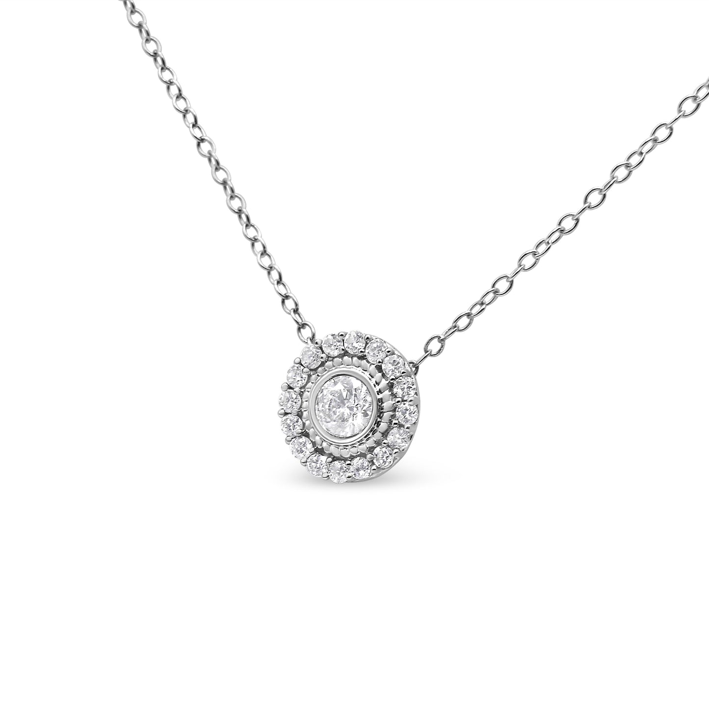 Collier Pendentif Rond en Diamant Halo en Argent Sterling .925