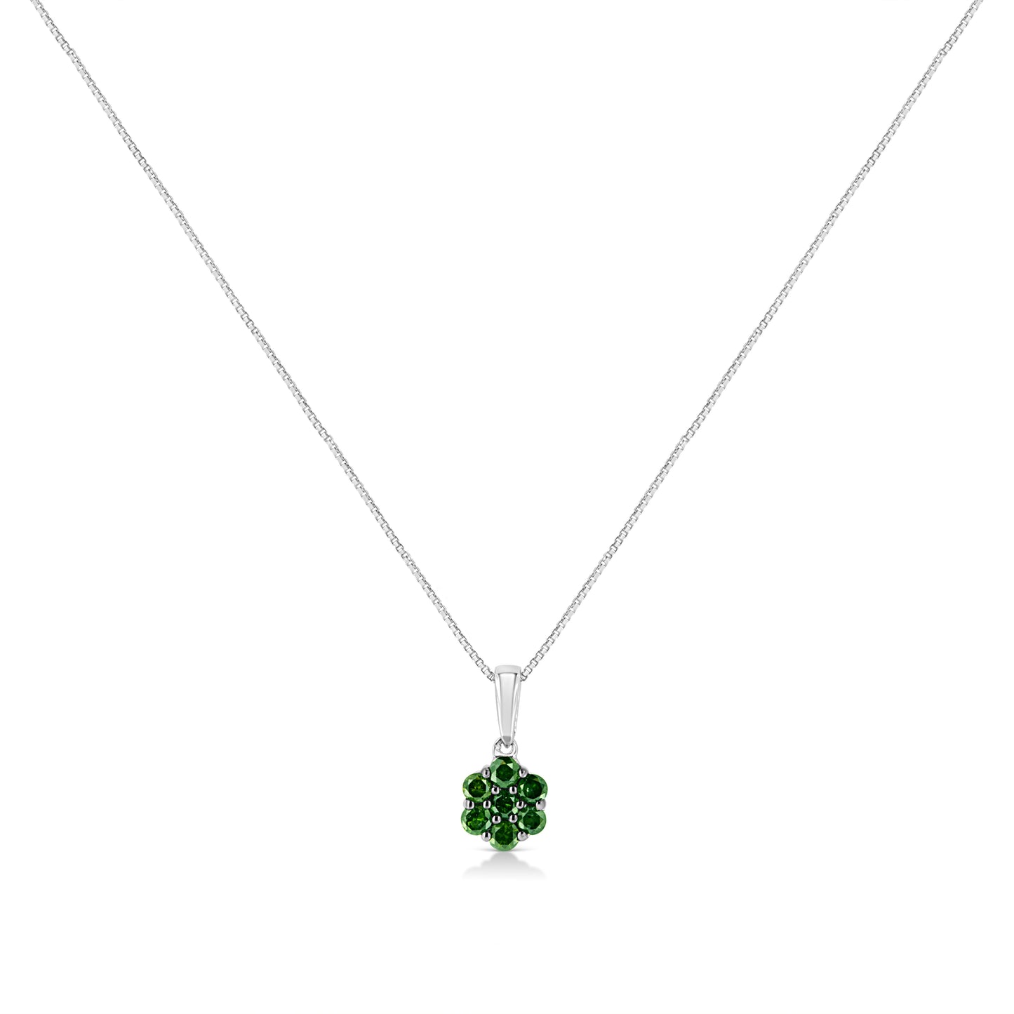 Collier Pendentif Floral Cluster en Argent Sterling .925 avec Diamants Verts