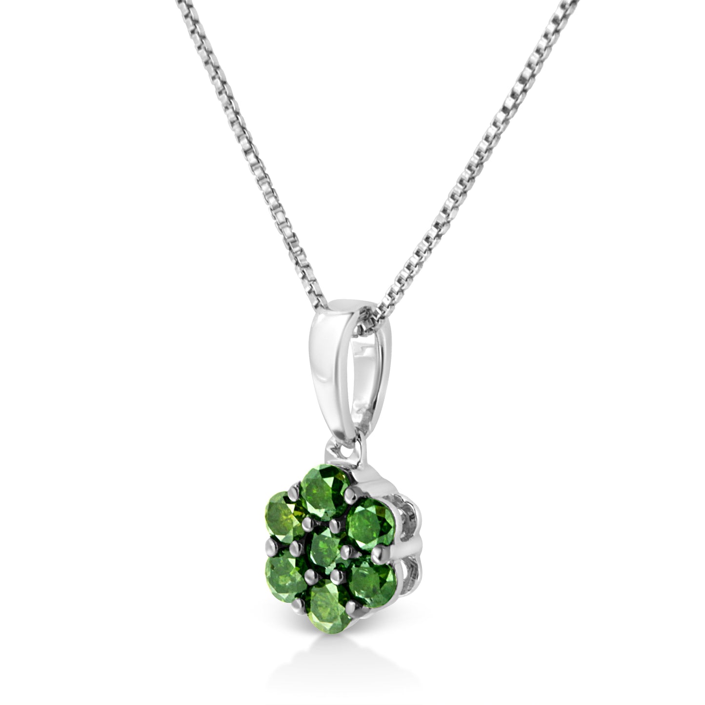 Collier Pendentif Floral Cluster en Argent Sterling .925 avec Diamants Verts