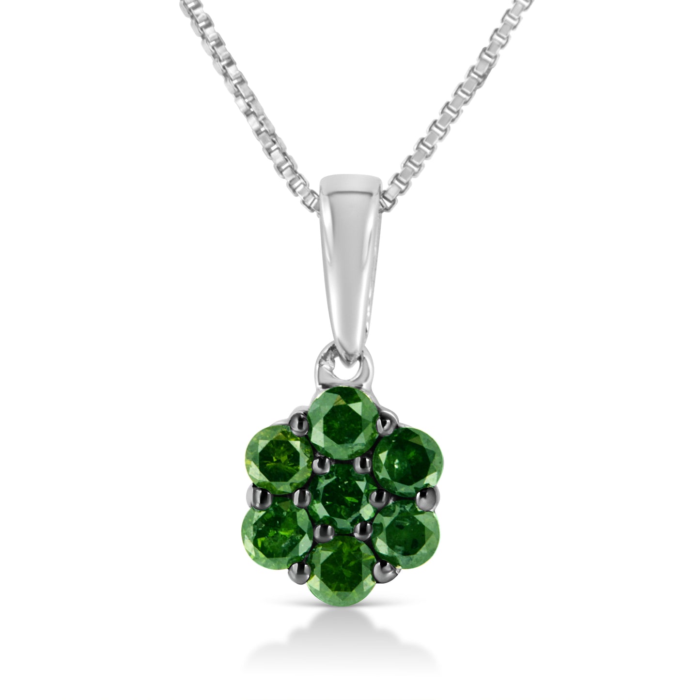 Collier Pendentif Floral Cluster en Argent Sterling .925 avec Diamants Verts