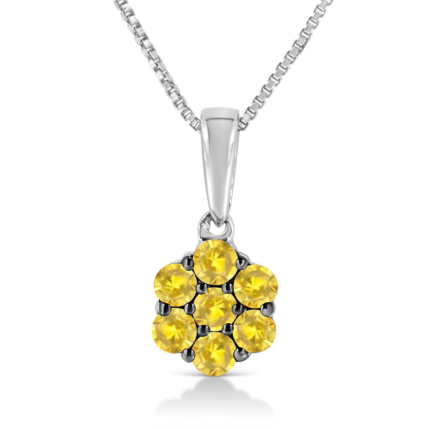 Collier Pendentif Floral Cluster en Argent Sterling .925 avec Diamants Verts