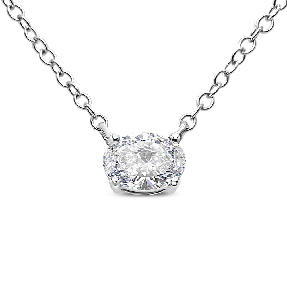Collar de diamante ovalado cultivado en laboratorio de oro blanco de 14 quilates