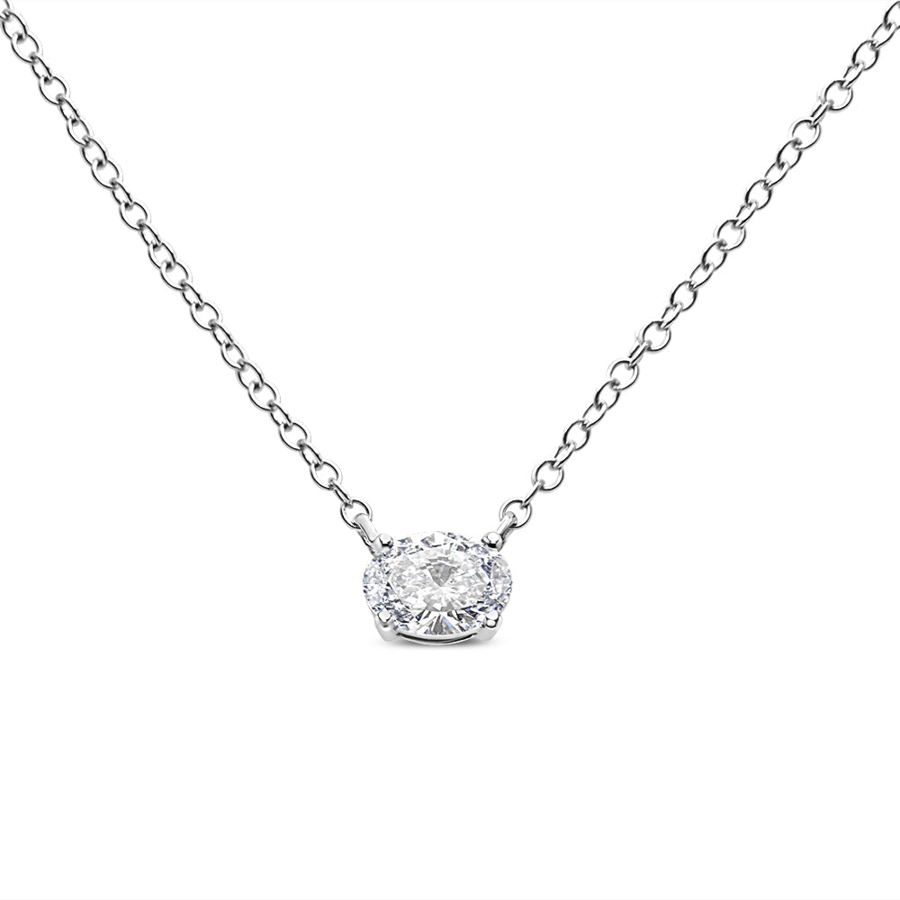 Collar de diamante ovalado cultivado en laboratorio de oro blanco de 14 quilates