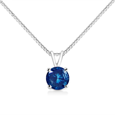 Pendentif collier solitaire en diamant bleu lab grown en or blanc 10K - 18"
