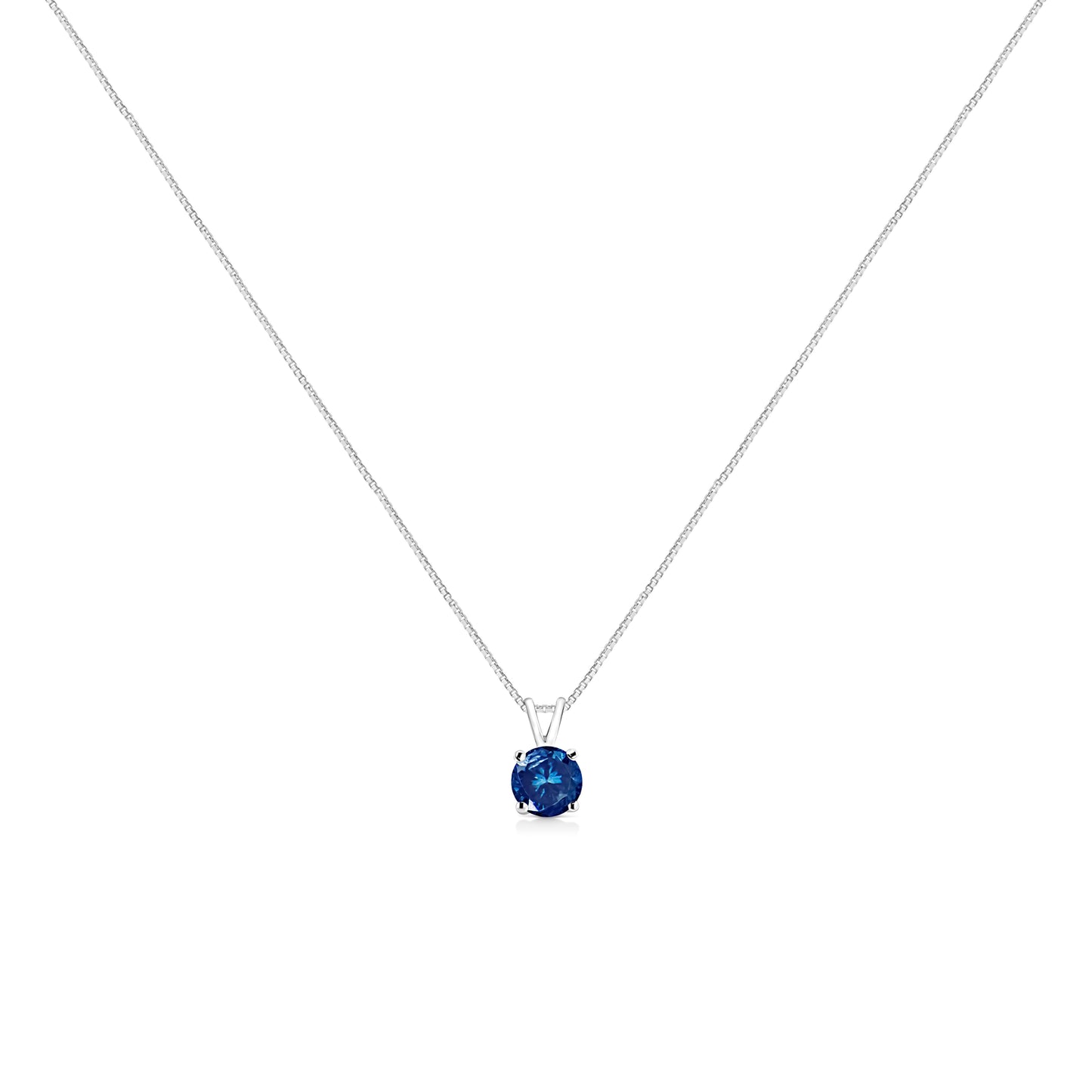 10K White Gold Lab Grown Blue Diamond Solitaire Pendant Necklace - 18"
