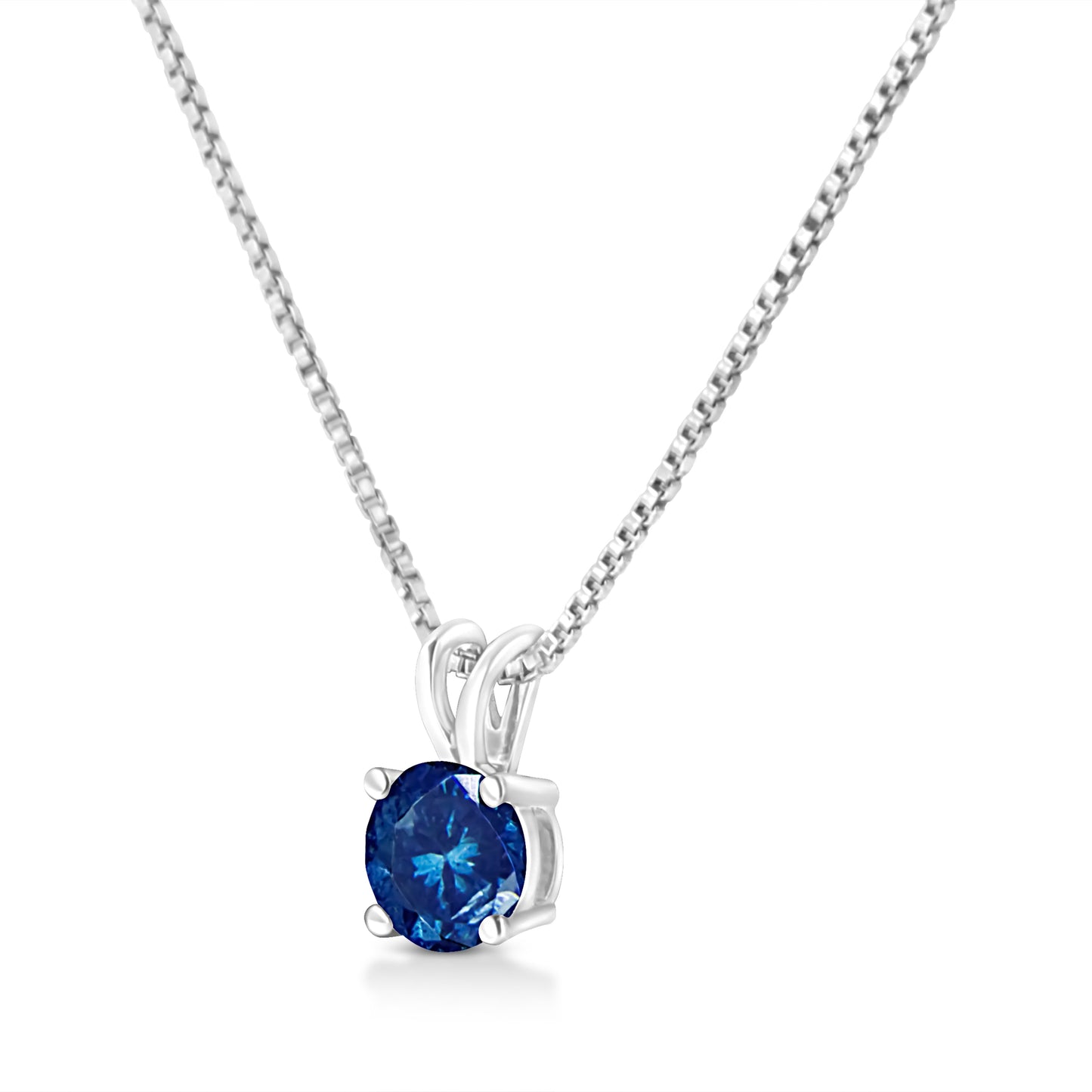 10K White Gold Lab Grown Blue Diamond Solitaire Pendant Necklace - 18"