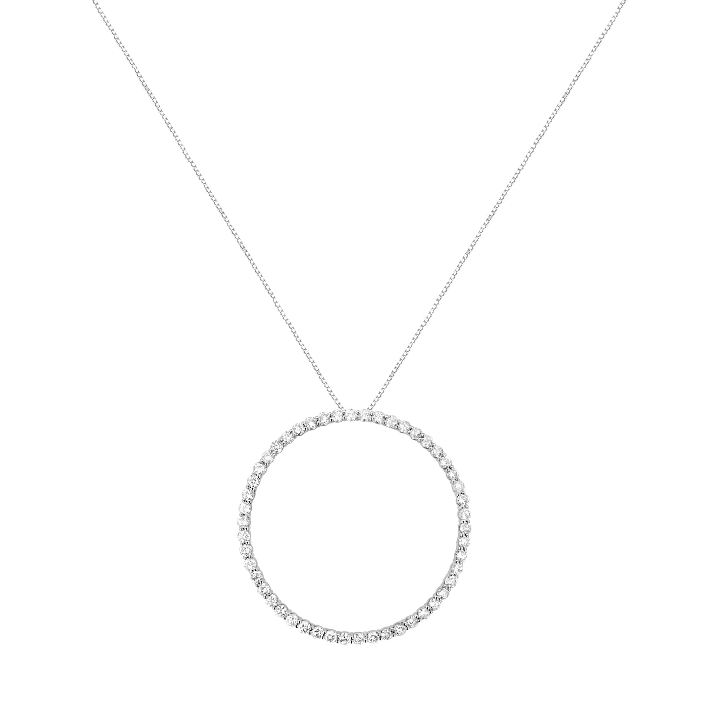 .925 Plata de Ley 4 cttw Collar con Colgante de Diamante en Forma de Círculo Abierto