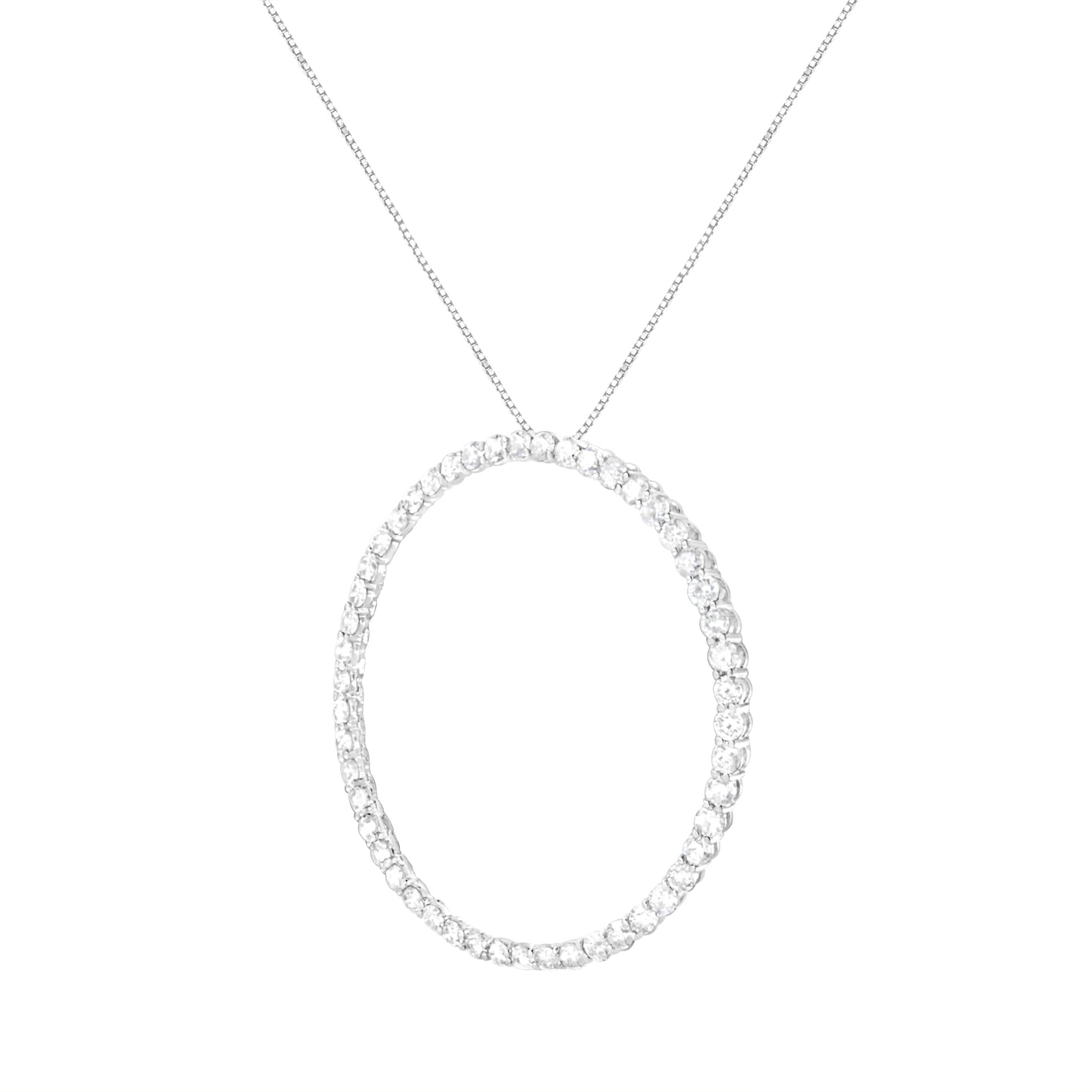 .925 Plata de Ley 4 cttw Collar con Colgante de Diamante en Forma de Círculo Abierto