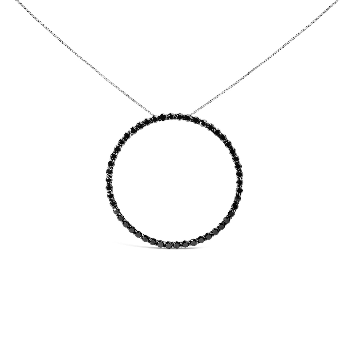 Collier Pendentif Ouvert en Argent Sterling .925 avec Diamants Noirs
