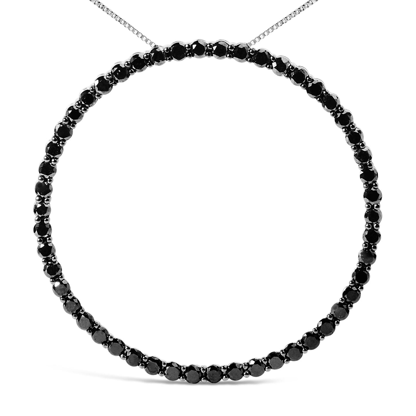 Collier Pendentif Ouvert en Argent Sterling .925 avec Diamants Noirs