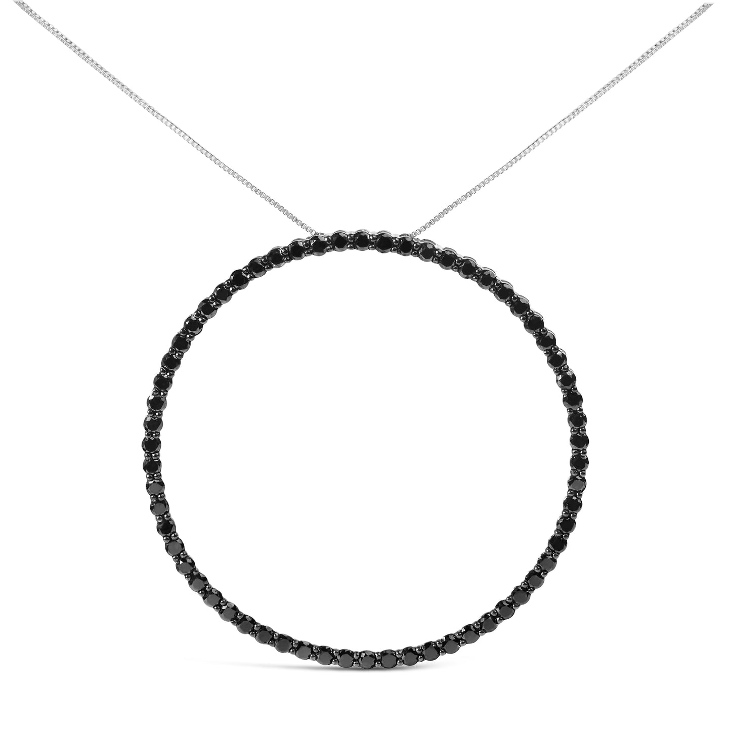 Collier Pendentif Ouvert en Argent Sterling .925 avec Diamants Noirs