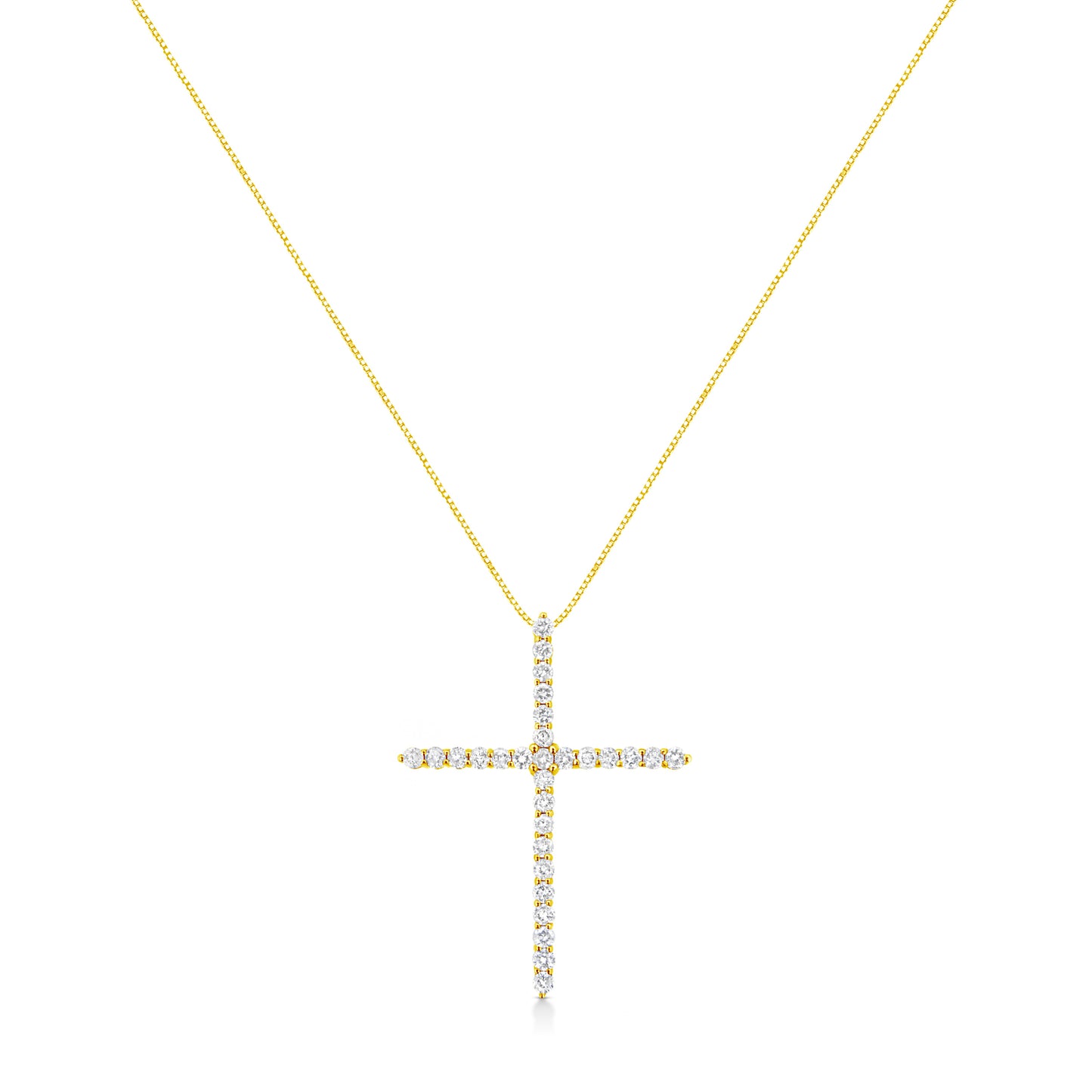 10K Yellow Gold 3.00 cttw Round-Cut Diamond Cross Pendant Necklace