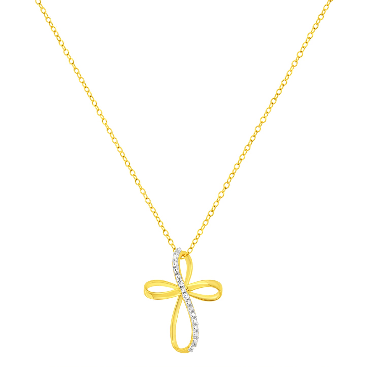 Collar de Cruz con Acento de Diamante en Plata Esterlina Baño de Oro de 10K