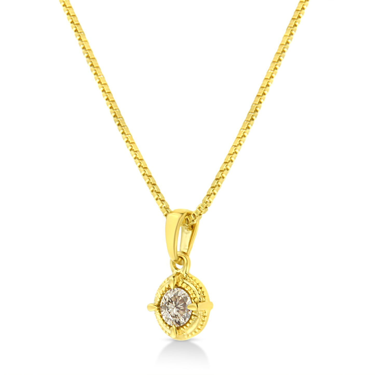 Collier Pendentif Solitaire en Argent Sterling Plaqué Or Jaune 14K avec Diamant