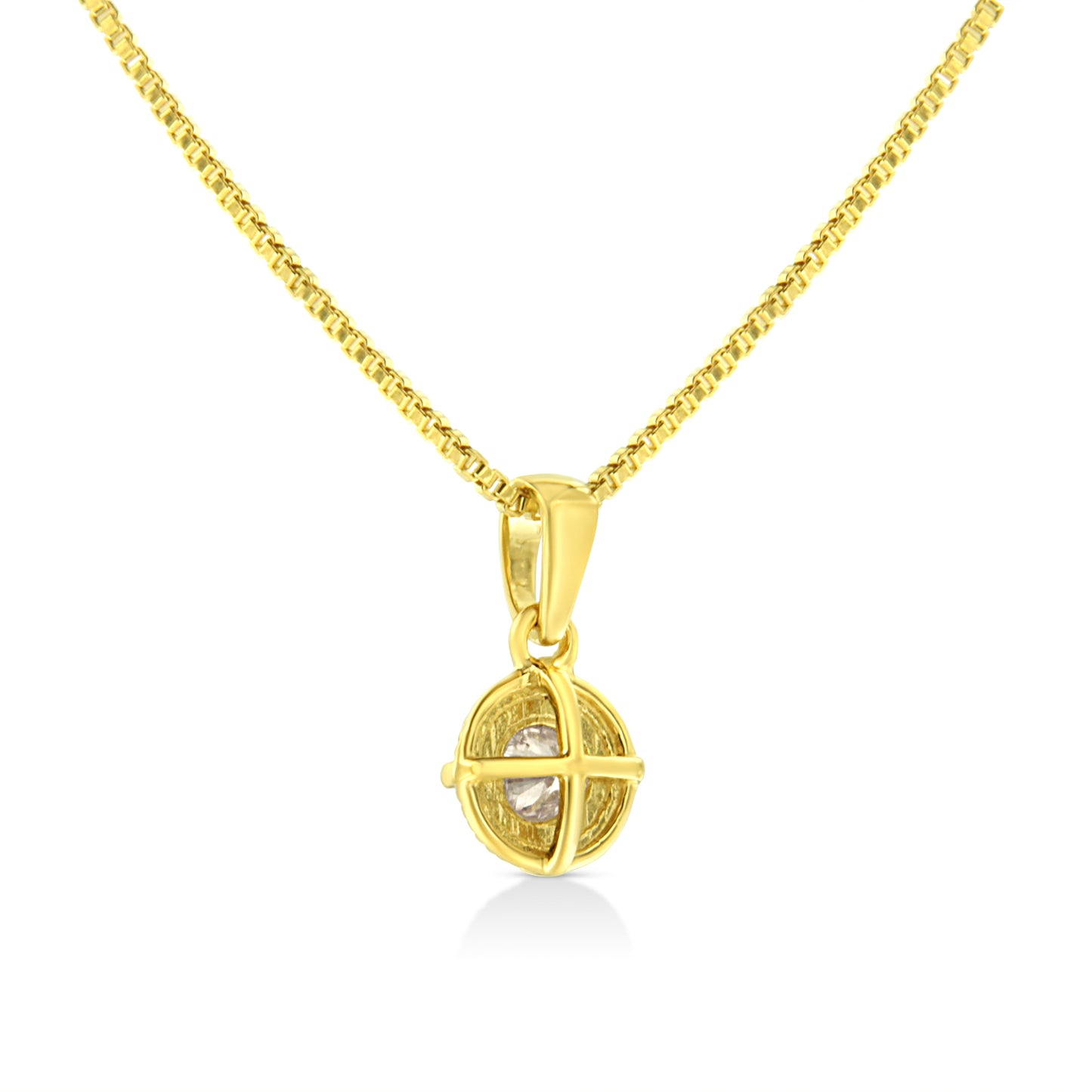 Collier Pendentif Solitaire en Argent Sterling Plaqué Or Jaune 14K avec Diamant
