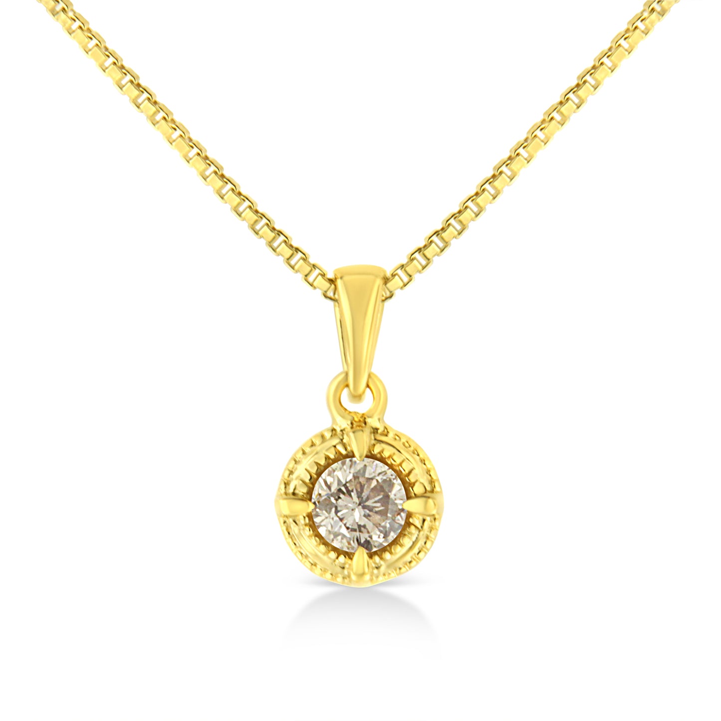 Collier Pendentif Solitaire en Argent Sterling Plaqué Or Jaune 14K avec Diamant