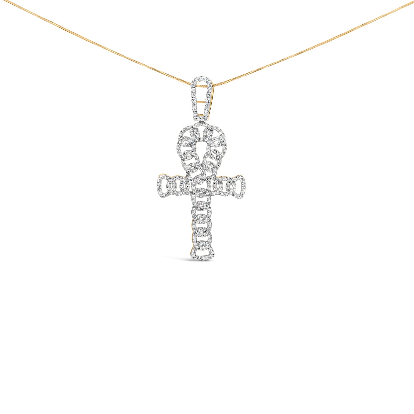 Colgante de Cruz Ankh de Oro Amarillo de 10K con Diamantes - 18"