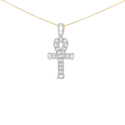 Pendentif croix ankh en or jaune 10K avec diamants - 18"