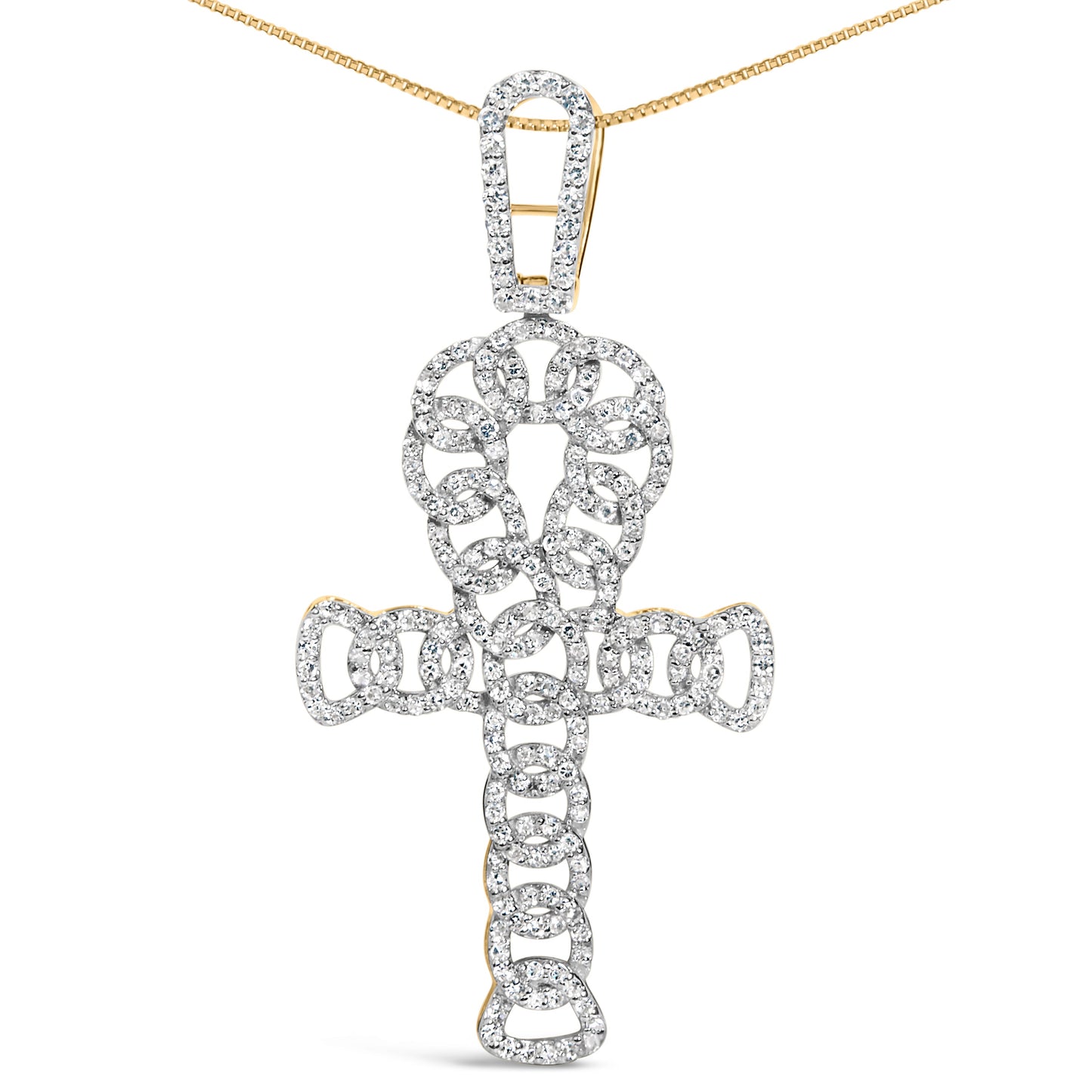 Colgante de Cruz Ankh de Oro Amarillo de 10K con Diamantes - 18"