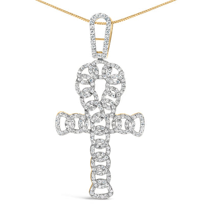 Pendentif croix ankh en or jaune 10K avec diamants - 18"